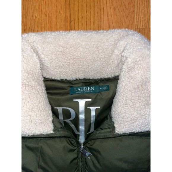LRL Ralph Lauren Womens Puffer Jacket Army Green Fleece Collar M - Picture 2 of 4